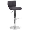 Jeremy Contemporary Charcoal Fabric Adjustable Height Barstool with Vertical Stitch Back and Chrome Base