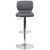 Jeremy Contemporary Gray Vinyl Adjustable Height Barstool with Vertical Stitch Back and Chrome Base