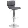 Jeremy Contemporary Gray Vinyl Adjustable Height Barstool with Vertical Stitch Back and Chrome Base