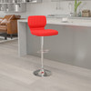 Jeremy Contemporary Red Vinyl Adjustable Height Barstool with Vertical Stitch Back and Chrome Base