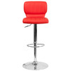 Jeremy Contemporary Red Vinyl Adjustable Height Barstool with Vertical Stitch Back and Chrome Base