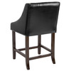 Carmel Series 24" High Transitional Walnut Counter Height Stool with Nail Trim in Black LeatherSoft