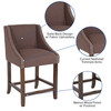 Carmel Series 24" High Transitional Walnut Counter Height Stool with Accent Nail Trim in Brown Fabric