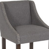 Carmel Series 24" High Transitional Walnut Counter Height Stool with Accent Nail Trim in Dark Gray Fabric