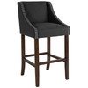Carmel Series 30" High Transitional Walnut Barstool with Accent Nail Trim in Charcoal Fabric