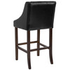 Carmel Series 30" High Transitional Walnut Barstool with Accent Nail Trim in Black LeatherSoft