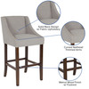 Carmel Series 30" High Transitional Walnut Barstool with Accent Nail Trim in Light Gray Fabric