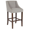 Carmel Series 30" High Transitional Walnut Barstool with Accent Nail Trim in Light Gray Fabric