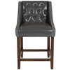 Carmel Series 24" High Transitional Tufted Walnut Counter Height Stool with Accent Nail Trim in Dark Gray LeatherSoft