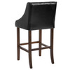 Carmel Series 30" High Transitional Tufted Walnut Barstool with Accent Nail Trim in Black LeatherSoft