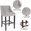 Carmel Series 30" High Transitional Tufted Walnut Barstool with Accent Nail Trim in Light Gray Fabric