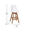 Dana Set of 2 Modern Commercial Counter Stools - White Plastic Backrest - LeatherSoft Padded Seat - 27 Inch Counter Stools - Oak Finish Wood Frame