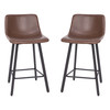Caleb Modern Armless 24 Inch Counter Height Stools Commercial Grade w/Footrests in Chocolate Brown LeatherSoft and Black Matte Metal Frames, Set of 2