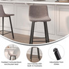 Caleb Modern Armless 24 Inch Counter Height Stools Commercial Grade with Footrests in Gray LeatherSoft and Black Matte Metal Frames, Set of 2