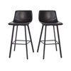 Caleb Modern Armless 30 Inch Bar Height Commercial Grade Barstools with Footrests in Black LeatherSoft and Black Matte Iron Frames, Set of 2