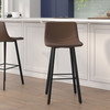 Caleb Modern Armless 30 Inch Bar Height Commercial Grade Barstools with Footrests in Chocolate Brown LeatherSoft and Black Matte Iron Frames, Set of 2