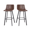 Caleb Modern Armless 30 Inch Bar Height Commercial Grade Barstools with Footrests in Chocolate Brown LeatherSoft and Black Matte Iron Frames, Set of 2