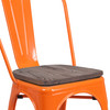 Perry Orange Metal Stackable Chair with Wood Seat