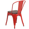 Perry Red Metal Stackable Chair with Wood Seat