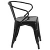 Luna Commercial Grade Black Metal Indoor-Outdoor Chair with Arms