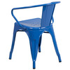 Luna Commercial Grade Blue Metal Indoor-Outdoor Chair with Arms