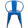 Luna Commercial Grade Blue Metal Indoor-Outdoor Chair with Arms