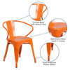Luna Commercial Grade Orange Metal Indoor-Outdoor Chair with Arms