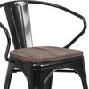 Luna Black Metal Chair with Wood Seat and Arms