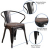 Luna Black-Antique Gold Metal Chair with Wood Seat and Arms