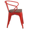 Luna Red Metal Chair with Wood Seat and Arms