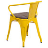 Luna Yellow Metal Chair with Wood Seat and Arms