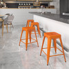 Kai Commercial Grade 24" High Backless Orange Metal Indoor-Outdoor Counter Height Stool with Square Seat