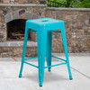 Kai Commercial Grade 24" High Backless Crystal Teal-Blue Indoor-Outdoor Counter Height Stool