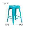 Kai Commercial Grade 24" High Backless Crystal Teal-Blue Indoor-Outdoor Counter Height Stool