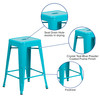Kai Commercial Grade 24" High Backless Crystal Teal-Blue Indoor-Outdoor Counter Height Stool