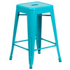 Kai Commercial Grade 24" High Backless Crystal Teal-Blue Indoor-Outdoor Counter Height Stool