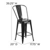 Kai Commercial Grade 24" High Black Metal Indoor-Outdoor Counter Height Stool with Removable Back