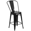 Kai Commercial Grade 24" High Black Metal Indoor-Outdoor Counter Height Stool with Removable Back