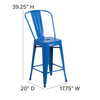 Kai Commercial Grade 24" High Blue Metal Indoor-Outdoor Counter Height Stool with Removable Back