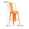 Kai Commercial Grade 24" High Orange Metal Indoor-Outdoor Counter Height Stool with Removable Back