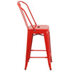 Kai Commercial Grade 24" High Red Metal Indoor-Outdoor Counter Height Stool with Removable Back