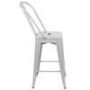 Kai Commercial Grade 24" High Silver Metal Indoor-Outdoor Counter Height Stool with Removable Back