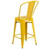 Kai Commercial Grade 24" High Yellow Metal Indoor-Outdoor Counter Height Stool with Removable Back