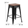 Lily 24" High Backless Black Metal Counter Height Stool with Square Wood Seat