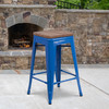 Lily 24" High Backless Blue Metal Counter Height Stool with Square Wood Seat