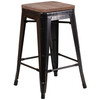 Lily 24" High Backless Black-Antique Gold Metal Counter Height Stool with Square Wood Seat