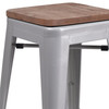 Lily 24" High Backless Silver Metal Counter Height Stool with Square Wood Seat