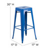 Kai Commercial Grade 30" High Backless Blue Metal Indoor-Outdoor Barstool with Square Seat