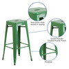 Kai Commercial Grade 30" High Backless Green Metal Indoor-Outdoor Barstool with Square Seat
