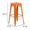 Kai Commercial Grade 30" High Backless Orange Metal Indoor-Outdoor Barstool with Square Seat